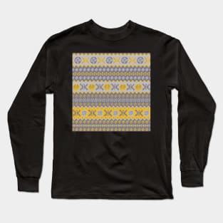 Shetland fair isle knit pattern, Granny’s Fairisle - Yellow Long Sleeve T-Shirt